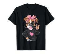 Boxer Dog Girl Winking Peace Sign Kawaii Pop Graphic Playful T-Shirt