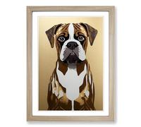 Boxer Dog Gold Leaf Framed Wall Art Print A2 Oak