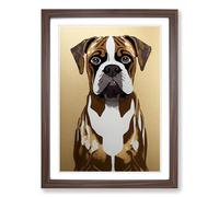 Boxer Dog Gold Leaf Vol.1 Framed Print | A2 Walnut Framed Wall Art | Ready to Hang | Modern Floral Picture | Living Room Bedroom Lounge Office