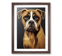 Boxer Dog Gold Leaf Vol.2 Framed Print | A2 Walnut Framed Wall Art | Ready to Hang | Modern Floral Picture | Living Room Bedroom Lounge Office