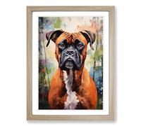 Boxer Dog Hard Edge Framed Wall Art Print A2 Oak