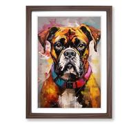Boxer Dog Hard Edge Painting No.2 Framed Print | A2 Walnut Framed Wall Art | Ready to Hang | Modern Animal Picture | Living Room Bedroom Lounge Office