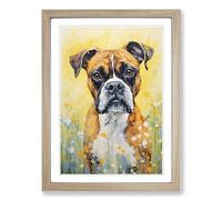 Boxer Dog Impressionism Framed Wall Art Print A2 Oak