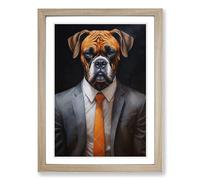 Boxer Dog in a Suit Framed Wall Art Print A2 Oak
