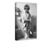 Boxer Dog in Bathroom Art Canvas Poster Bedroom Decor Landscape Office Room Decor Gift 12x18inch(30x45cm)
