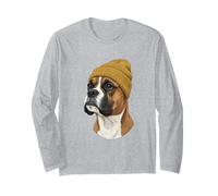 Boxer Dog in Yellow Beanie Hipster Art Long Sleeve T-Shirt
