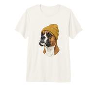 Boxer Dog in Yellow Beanie Hipster Art Premium T-Shirt