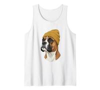 Boxer Dog in Yellow Beanie Hipster Art Tank Top