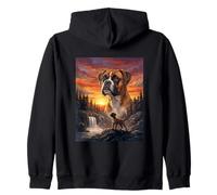 Boxer Dog Lover Vintage Sunset Forest Nature Landscape Art Zip Hoodie
