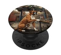 Boxer Dog Mechanic Garage Classic Car Repair Scene PopSockets Adhesive PopGrip