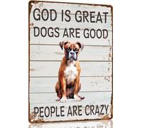 Boxer Dog Metal Sign God is Great Dogs Are Good Metal Tin Sign Funny Welcome Signs Vintage Wall Decor For Bar Pub Club 8x12 Inch