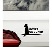 Boxer Dog on Board Fun Waterproof Car Sticker - Easy to Apply - Gifts for Pet Lovers (Black)