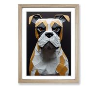 Boxer Dog Paper Mache Art Vol.1 Framed Print | A2 Oak Framed Wall Art | Ready to Hang | Modern Animal Picture | Living Room Bedroom Lounge Office