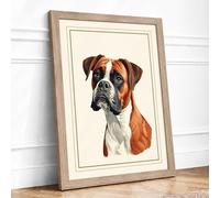 Boxer Dog Portrait Minimalist Framed Wall Art Print A1 Oak