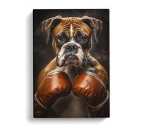 Boxer Dog Romanticism Art Canvas Print | Gallery Wrapped 30mm Frame Wall Art | 30x20 inches | Ready to Hang | Contemporary Animals Picture | Living Room Bedroom Lounge Office