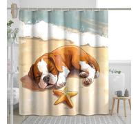 Boxer Dog Shower Curtain, Fun Puppy Beach Starfish Cartoon Shower Curtains for Bathroom, Pet Print Bath Decor Accessories Set -62 * 72