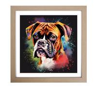 Boxer Dog Splatter Art No.1 Framed Print | 18x18 Inch Oak Framed Wall Art | Ready to Hang | Modern Animal Picture | Living Room Bedroom Lounge Office
