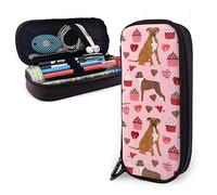 Boxer Dog Valentines Love Cupcakes Portable Pencil Case Cute Leather Pen Bag Desk Stationery Organizer with Zipper Large Capacity Pen Holder for School Boys Girls Office