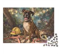 Boxer Dog with Firefighter Hat Jigsaw Puzzles Puzzle for Adults Kids. 1000 Pieces Great Gifts Challenge Toy Educational Game Home Decoration for Educational Games Gifts 52x38cm/1000pcs