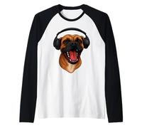 Boxer Dog With Headphones Singing Dog Lover Raglan Baseball Tee