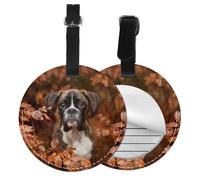 Boxer Dogs Autumn,Luggage Tags Pu Leather Name Tag Travel Suitcase Identifier ID Tags Durable Baggage Label 2 pcs