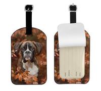 Boxer Dogs Autumn,Luggage Tags Pu Leather Name Tag Travel Suitcase Identifier ID Tags Durable Baggage Label 2 pcs