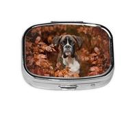 Boxer Dogs Autumn,Meta Pill Box 2 Compartment Medicine Case,Portable Organizer,Rectangle Meta Portable Organizer Pill Box 673 Compartment Medicine Case