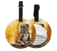 Boxer Dogs Autumn Pets Brown Boxer Dogs,Luggage Tags Pu Leather Name Tag Travel Suitcase Identifier ID Tags Durable Baggage Label 2 pcs