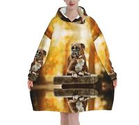 Boxer Dogs Autumn Pets Brown Boxer Dogs,Women's Oversized Wearable Blanket Hoodie, Blanket Sweatshirt,Flannel Pullover Blanket