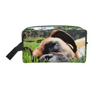 Boxer Dogs Green Grass Pets Lawn DogsLarge Capacity Cosmetic Organizer,Travel Makeup Bag for Women
