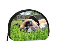 Boxer Dogs Green Grass Pets Lawn DogsSmall Makeup Sanitary Napkin Storage Bag,Women's Cosmetic Coin Purse