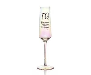 Boxer Gifts Age 70 - Pop The Prosecco Lustre Effect Stem Flute Glass | Perfect Glassware for a 70th Birthday Woman | Packaged in a Gift Box