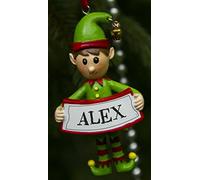 Boxer Gifts Alex Personalised Elf Christmas Tree Decoration | Xmas Bauble Ornament Gift | One for The Whole Family, Ceramic, Multi-Colour, 8 x 4.5 x 2 cm