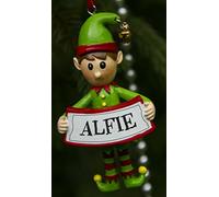Boxer Gifts Alfie Elf Christmas Tree Decoration | Xmas Bauble Ornament Gift | One for The Whole Family, Ceramic, Multi-Colour, 8 x 4.5 x 2 cm