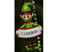 Boxer Gifts Cameron Personalised Elf Christmas Tree Decoration | Xmas Bauble Ornament Gift | One for The Whole Family, Ceramic, Multi-Colour, 8 x 4.5 x 2 cm