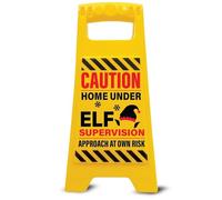 Boxer Gifts Caution Home Under Elf Supervision Sign - Funny Kids Xmas Decoration & On the Shelf Accessory