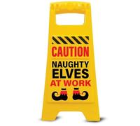 Boxer Gifts Caution Naughty Elves at Work Sign - Funny Kids Xmas Decoration & On the Shelf Accessory