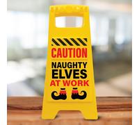 Boxer Gifts Caution Naughty Elves at Work Sign - Funny Kids Xmas Decoration Ornament in Yellow Boxer Gifts Yellow