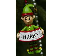 Boxer Gifts Harry Personalised Elf Christmas Tree Decoration | Xmas Bauble Ornament Gift | One for The Whole Family, Ceramic, Multi-Colour, 8 x 4.5 x 2 cm