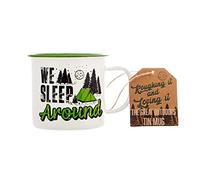 Boxer Gifts 'We Sleep Around' Enamel Tin Camping Mug | Fun Portable Shatterproof Travel Mugs for Campervan Motorhome Caravan | Novelty Outdoor Camper Gift for Men & Women