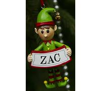 Boxer Gifts Zac Personalised Elf Christmas Tree Decoration | Xmas Bauble Ornament Gift | One for The Whole Family, Ceramic, Multi-Colour, 8 x 4.5 x 2 cm