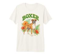 Boxer Groovy Floral Watercolor Boho Boxer Dog Lover Premium T-Shirt
