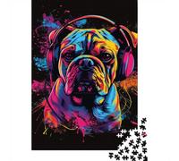Boxer Headphones 1000 Piece Jigsaw Puzzle, Pet Lover Table Game for Relaxing Weekends 52x38cm/1000pcs