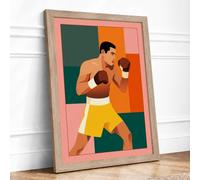 Boxer in Color Block Mid-Century Framed Wall Art Print A4 (29.7×21cm) Oak, Wall Decor for Living Room, Bedroom, Office & Home, Ready to Hang, Art Gift