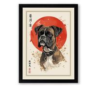 Boxer in Red Circle Japandi Framed Wall Art Print A3 (42×29.7cm) Black, Wall Decor for Living Room, Bedroom, Office & Home, Ready to Hang, Art Gift