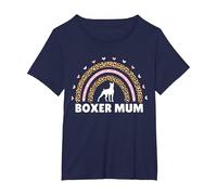 Boxer Mum Mummy Rainbow Leopard Funny Boxer Dog Lover Women T-Shirt, Women's Plus, Navy Blue, 3X