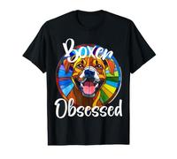 Boxer Obsessed Stained Glass Canine Portrait Value Graphic T-Shirt
