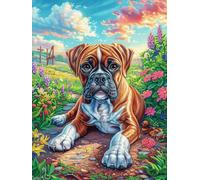 Boxer Puppy in Flower Garden 300 Pc DIY Jigsaw Puzzle Mitos Animal Planta Puzzles for Adults Teens Hard Challenging Team Building Stress Reducing Autumn High-grade Rigid Cardboard 300 PCS