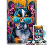 Boxer Puppy with Headphones Adult Jigsaws 1000 Pieces Difficult,Help The Brain Exercise Addictive Toys to Cultivate Patience Great Gift (75x50cm)
