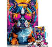 Boxer Puppy with Headphones Jigsaw Puzzles for Adults Teenagers Jigsaws Puzzle,Help The Brain Exercise Addictive Toys to Cultivate Patience Suitable for Couples 38x26cm